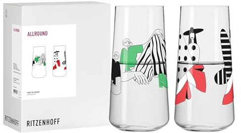 RITZENHOFF 8118001 Universalglas 2er-Set 500 ml - Serie Fashion - Trinkglas mit Model Motiv bunt - Made in Germany