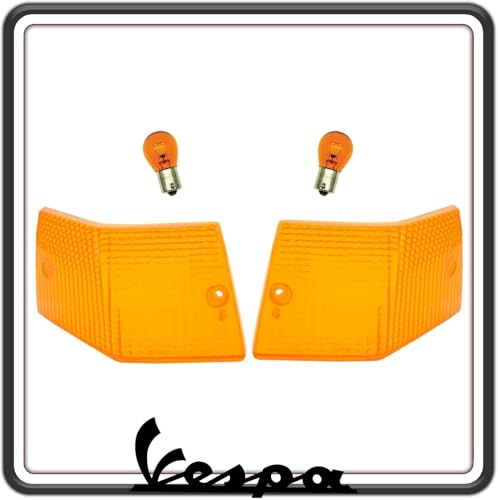 GSC RICAMBI SRL KIT COPPIA DUE GEMMA GEMME PLASTICA PLASTICHE VETRINO FRECCIA POSTERIORI ARANCIO COMPLETO DI LAMPADINE COMPATIBILE PER VESPA PX 125 150 200 - VESPA ARCOBALENO