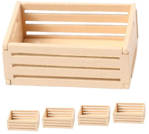 MINAOLULUS 5pcs Mini Wooden Crates for Dollhouse Realistic Wood Storage Baskets for Miniature Dollhouse Accessories for Enhancing Decor