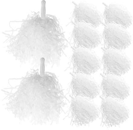 iplusmile Pompones y Colores Vibrantes de Plástico Blancos de Animadora 12 Piezas Mango Uso Versátil para Cheerleading y Decoraciones en Fiestas