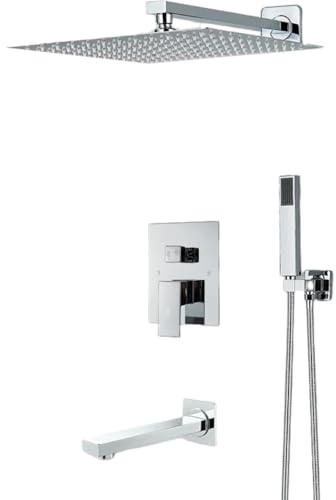 shower sets for bathroom Wall Mount Bathroom Rain Waterfall Shower Faucets Set Concealed Chrome Shower System Bathtub Shower Mixer Faucet Tap 3-way 8inch normal