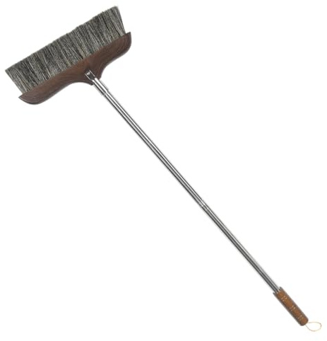 FRCOLOR Push Broom with Black Boar Bristle Soft Bristles and 90cm Steel Handle, Long Handle Outdoor and Indoor Cleaning Tool for Home Floor Sweeping, Anti-static Dust Removal and Kitchen Cleaning
