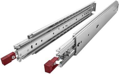 SOTOOLS 1 Paar Schwerlast-Teleskopschienen, 1000 mm, max. 200 kg, Rot | 1 Paar = 2 Stück, kugelgelagert, Stahl, Einrastfunktion, Entriegelungshebel, herausnehmbar, für Werkstatt, Caravan und LKW.