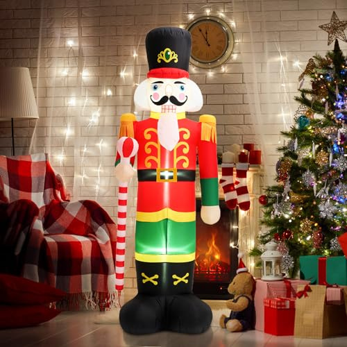 Soldado cascanueces inflables de 12 pies, decoraciones de Navidad al aire libre con luces LED integradas y sacos de arena para soportar peso, interior, exterior, fiesta, patio, jardín, decoración de