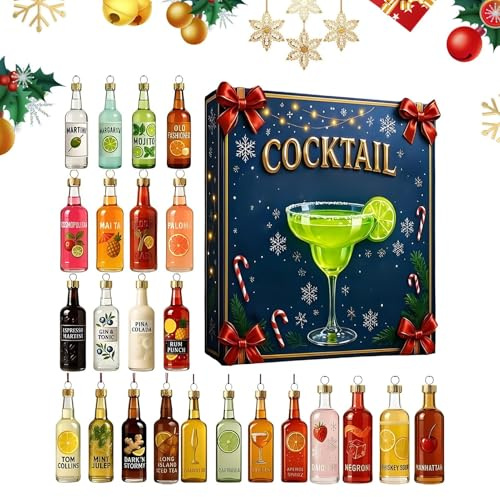 Cocktail adventskalender 2025-24 st akrylprydnad, nedräkning dekorativ display, elegant semester bar tema väggdekoration | för från