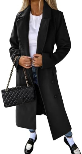 Generisch Winterjacke Damen Lang Warm Wollmantel Damen Mantel Winter Übergangsjacke Elegant Revers Wintermantel Mit Knöpfen Herbst Wolljacke Frauen Trenchcoat Curvy Damenmantel Mit Gürtel