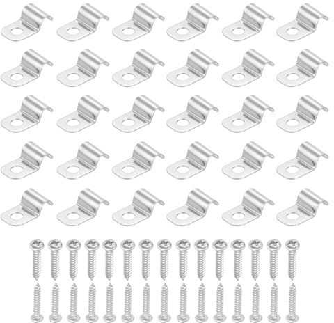 sourcing map 30Pcs 5mm(3/16) One Hole Rigid Pipe Strap, 304 Stainless Steel Conduit Clamp Thicken U Bracket Heavy Duty Pipe Clamp with Self-Tapping Screws for Fixing Tube Cable, Silver