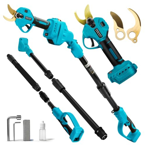 Akku Astschere für Makita 18V Akku, Ohne Akku, Bürstenloser Motor | Gartenschere mit 2.43 m Verlängerungsstange, Öffnung 45 mm, Schnittdurchmesser 30 mm, LCD-Display, zum Beschneiden von Bäumen