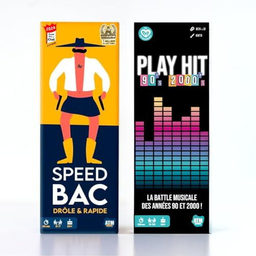 ATM Gaming Lot Speedbac + Play Hit 90' 2000' - Parfait pour Mettre l'ambiance - 2 à 7 Joueurs - Grand Prix du Jouet 2024 - Jeux de société Amis et Famille - 2 à 10 Joueurs