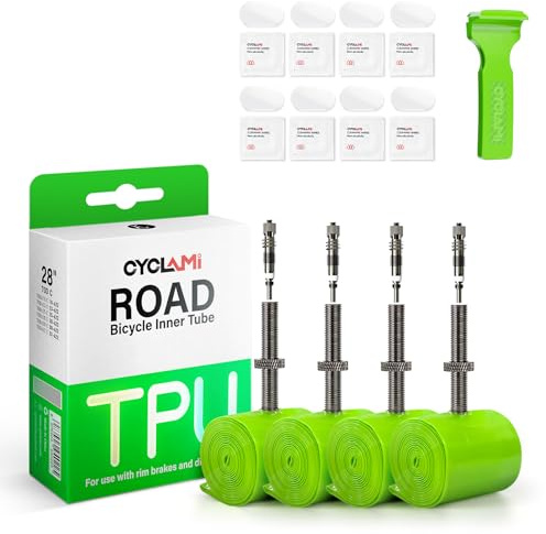 4er‑Pack CYCLAMI TPU Schlauch 700×18–32C & MTB29/27,5/26 Zoll Fahrradschläuche Metall Herausnehmbarer Presta-Ventil 45/60/80mm für Rennrad und Mountainbike