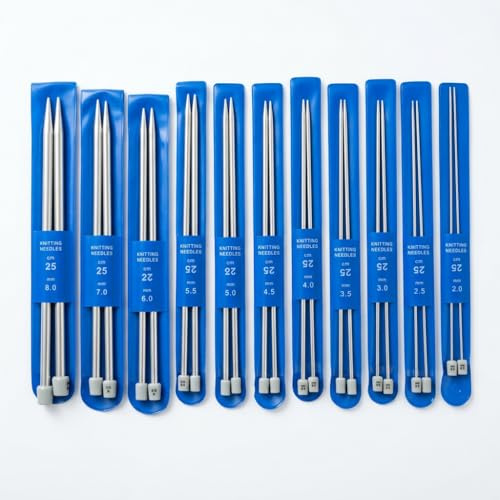 CleaZeny 22Pcs Premium Aluminium Knitting Needles Set, 2-8mm，25cm | Smooth, Snag-Free Glide With Size-Marked Stoppers To Prevent Dropped Stitches, For Diy Crafts, Sweaters, Scarves & Socks