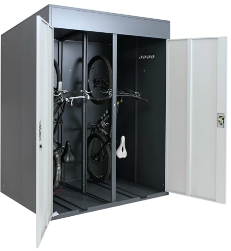 PROREGAL 2er-Fahrradgarage | HxBxT 213x158x125cm | Fahrradbox Fahrradunterstand | Anthrazit-Hellgrau | abschließbar Metall
