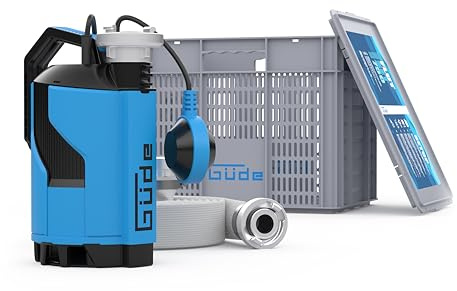 Güde Hochwasser Flut-Set 750-230 Volt, 750 Watt, 12000 Liter pro Stunde maximale Fördermenge, 8 Meter maximale Förderhöhe, 7 Meter maximale Eintauchtiefe, inkl. 10 Meter Druckschlauch, Transportbox