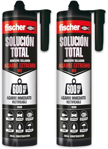 fischer - Solución Total Agarre Extremo 600kg Negro 290ml | Pegamento fuerte | Adhesivo y Sellante MS Polímero | Uso Interior y Exterior | Pintable y Resistente a Impactos (Paquete de 2)