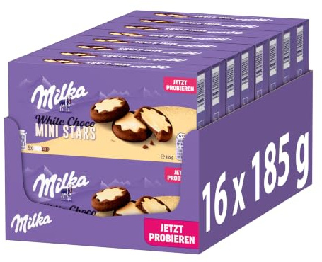 Milka Mini-Sterne-Kekse mit weißer Schokolade, 185 g (16er-Pack)