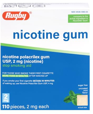 Rugby Polacrilex 2mg Nicotine Gum - Mint Flavor, Quit Smoking and Vaping Aid, Sugar-Free, 110 Count (1-Pack)