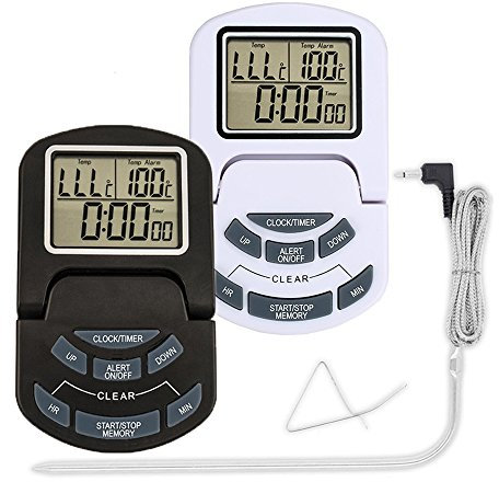 INCHOI- Digital Electric Cooking Food Meat Thermometer, Ultrafast Instant Read Temperature Monitor, Remote Timer Alarm Temp Gauge for Oven Grill, Barbecue, Roast, Smoker (Single Probe Sensor, Black)