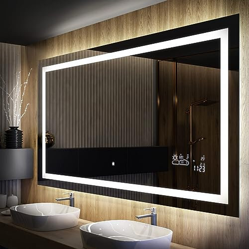 Badspiegel 120x70cm mit LED Beleuchtung - Wählen Sie Zubehör - Individuell Nach Maß - Beleuchtet Wandspiegel Lichtspiegel Badezimmerspiegel - LED Farbe zu Wählen Kaltweiß/Warmweiß L15