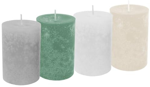 Unbekannt 4 Stumpenkerzen Kerzen Salbei Grün Grau Creme Weiß Tischdeko Hochzeit Kommunion Konfirmation Adventskranz Weihnachten