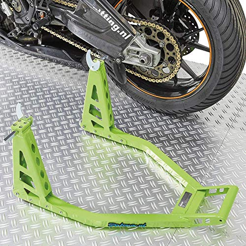 Motorrad Ständer Hinterrad MotoGP Montageständer Grün - Verstellbar 24-36 cm - 250 kg Tragkraft - Leicht 3 kg - Für Bobbinaufnahme, Rennstrecke & Garage