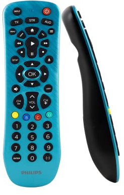 Philips Universal Remote Control Replacement for Samsung, Vizio, LG, Sony, Sharp, Roku, Apple TV, RCA, Panasonic, Smart TVs, Streaming Players, Blu-ray, DVD, Simple Setup, 3 Device, Blue, SRP3249B/27
