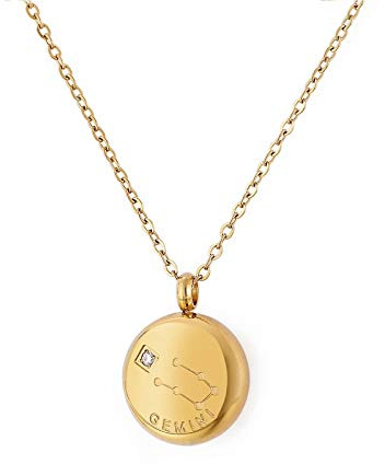 Qings Dainty Gold Necklace Gemini Zodiac Horoscope Necklace Astrology Titanium Steel Gold Necklace Chain Pendant Necklace Star Sign Necklace Minimalist Necklace for Women Birthday