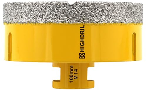 HIGHDRIL Diamant Bohrkrone - 100mm Lochsäge Fliesen M14 Gewinde für Porzellan Fliese Keramik Granit Marmor Trockenbohren Fliesen Diamantbohrer