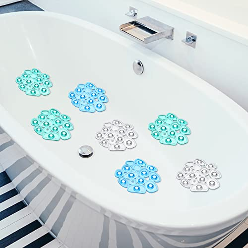 Riakrum 12 Pcs Non Slip Bathtub Stickers, Clear Anti Slip Shower Treads with Strong Suction Cups, Pebble Provides Traction Machine Washable No Residue, Safe(Green, Blue, Transparent)