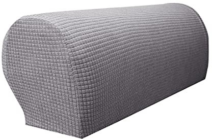 Xlabor Wasserdicht Armlehnenbezüge 2-er Set verstellbar Spandex rutschfest Armlehnenschoner Armkappen für Stuhl Sofa Sessel Couch Grau