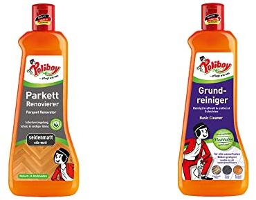 Poliboy Parkett Renovierer seidenmatt + Grundreiniger - perfektes Set zum pflegen von matten Parkettböden - 2x 500ml (1000ml) - Made in Germany
