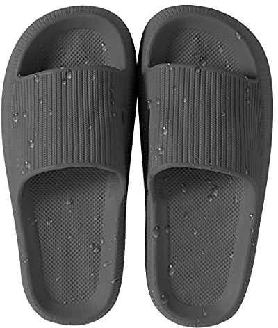 HSHAPAY House Slippers for Man And Women Beach Slides Non-Slip Lightweight Open-toe Shower Shoes Quick Drying Extra Thick Sandals (8/8.5UK, Black, numeric_ 8/8.5)