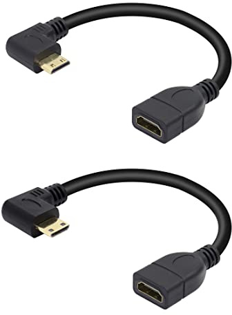 YACSEJAO 90 Degree Mini HDMI to HDMI Cable, 15CM High Speed Right Angle HDMI Extension Cable, 2 Pack High Speed Gold Plated Swivel Converter