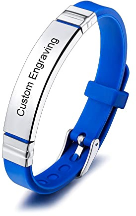 INBLUE Bracciale con Targhetta Personalizzata Nome/Citazione Targhetta in Acciaio Inossidabile Bracciale Regolabile in Silicone per Uomo Donna