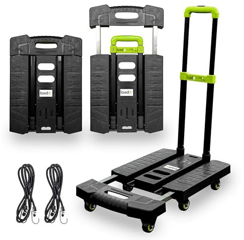 LoadIt 225kg Capacity Heavy Duty Platform Trolley Extendable - Folding Flatbed Dolly Cart with Wheels - Professional Moving Equipment for Heavy Items - Industrial Hand Truck for Warehouse & Delivery