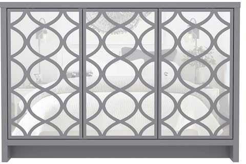Galano Iris 3 Door Sideboard – Storage Cabinet with Drawers for Living Room, Bedroom & Kitchen, Grey