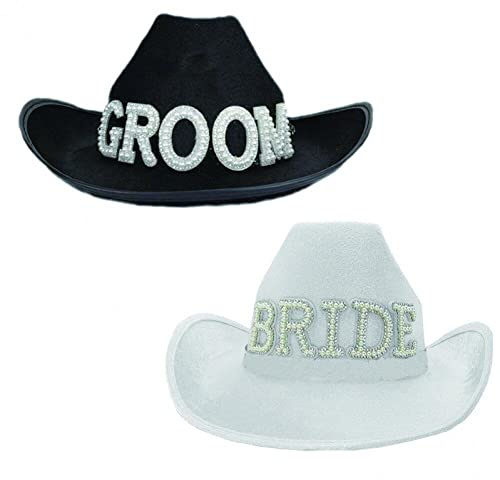 Wudaizhi Cowboyhut Texanischer Cowboyhut breitkrempige Mützen Robuster Texanischer Cowboyhut Kostüm-Party-Zubehör für Braut und Bräutigam