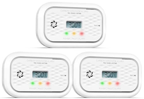 Andyssey ZA326 H01 Kohlenmonoxid Melder 10 Jahre Batterie, Tragbarer CO Detektor mit LCD Display, Zertifiziert EN 50291, 85 dB Alarmlautstärke, 3 Stück