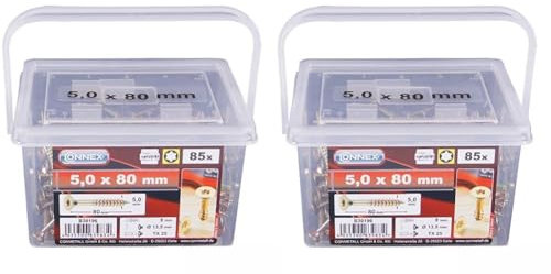 Connex Universalschrauben 5,0 x 80 mm - 140 Stück im Set - Senkkopf - TX-Antrieb - Teilgewinde - Gelb verzinkt/Schrauben-Set/Schrauben-Eimer / B30196 (Packung mit 2)