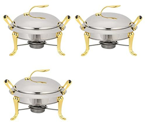 Dremdo 3L Chafing Dish Set, Full Size in Acciaio Inox Round Buffet Server con Padelle, Coperchio E Portacarburante, Chafer Dish Catering per Catering Party Ristorante Matrimoni,d'oro