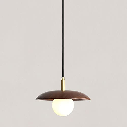 MODEBHD Luz Colgante de Techo LED Moderna Cobre Nogal Lámpara suspendida pequeña Pantalla de Vidrio Lámpara Colgante Semi-incrustada Altura Ajustable Conjunto Luminaria