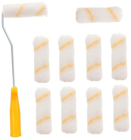 Mikikit 4 Inch Paint Roller Brush Set Pinky Handle 31cm Washable Reusable Roller Covers Paint Trays Wall and Ceiling Decorating Tools for Home Office Random Color