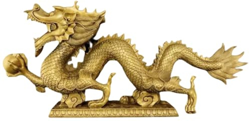 Statue de dragon chinois en laiton Ornements de bureau Dragon Feng Shui Figurine de dragon chinois en laiton - Ornements de dragon du zodiaque chinois doré pour décorations du Nouvel An chinois