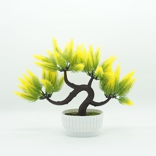 Artificial Dragon's Whisker Tree, 25cm Fake Tropical Palm Plant, Perfect Faux Dypsis Lutescens Tree In Pot For Indoor Outdoor Home Office Garden Modern Decoration,Yellow