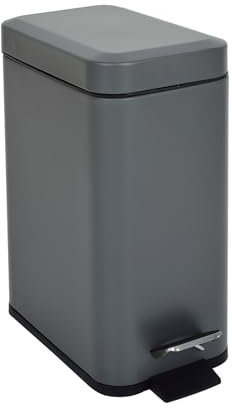 SVITA STM5 Mülleimer pulverbeschichteter Stahl Treteimer Tretmülleimer Kosmetikeimer Abfalleimer klein schmal 5l inkl. Inneneimer Softclose-Deckel Fußpedal freistehend rechteckig Bad Küche Grau