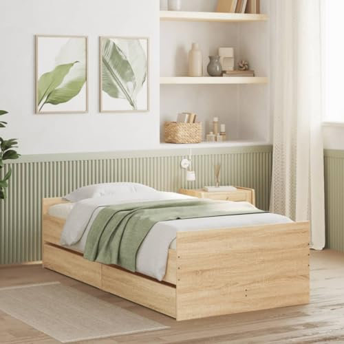 LAPOOH Bettgestell mit Schubladen Sonoma-Eiche 90x190 cm, Bett, Bed Frame, Familienbett, Bettrahmen, Bett Gestell, Bett Rahmengestell, Schlafzimmer Bett - 3207380