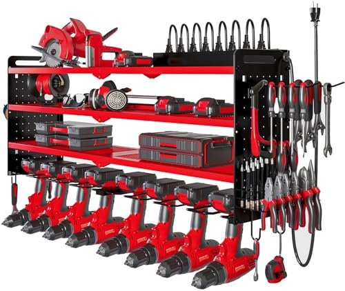 NattyDot Power Tool Organizer with Charging Station, Cordless Tool Organizer, 8 Hole Rack, 4 Layers Storage Shelf for Organizing