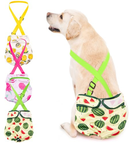 Avont 3 Unidades de Pañales para Perro Hembra, Diseño con Correa al Hombro Reutilizables y Lavables Female Dog Diapers Altamente Absorbentes -M Frutas