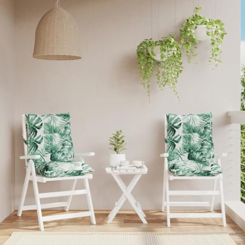 Homgoday Niedriglehner-Auflagen 2 STK. Gartenstuhlauflagen Sitzauflagen Stuhlauflagen Sitzpolster Sitzkissen mit Rückenlehne für Garten Balkon Camping Stuhl Blattmuster Oxford-Gewebe