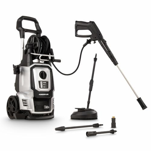 Powerplus Elektrischer Hochdruckreiniger POWXG90421-2200 Watt Terrassenreiniger, Start/Stopp-Funktion, Max. 170 Bar Druck und 50°C Temperatur, 8 m Schlauch und Zubehör inbegriffen