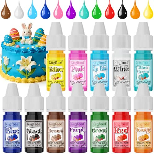 Food Coloring Liquid - Kiigfood 12 Colors Concentrated Liquid Food Coloring Set, Food Grade Food Color Dye for Cake Decorating, Valentines Baking, Cooking, DIY Slime, Macaron, Easter Egg - 6ml/ Bottle